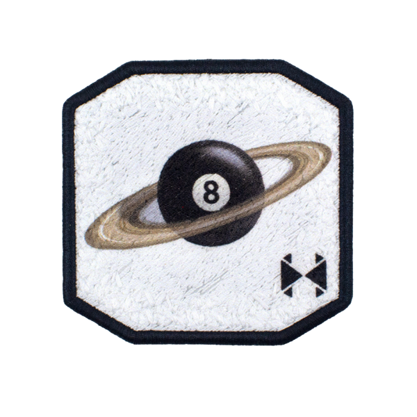 Patch ricamata 8 Ball Saturn White Patch, sistema velcro intercambiabile